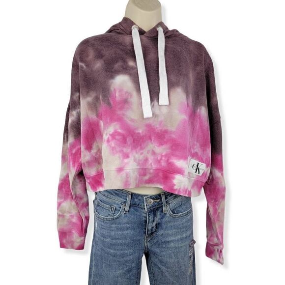 Calvin Klein Cropped Tie Dye Hoodie Small Junior - Picture 1 of 2